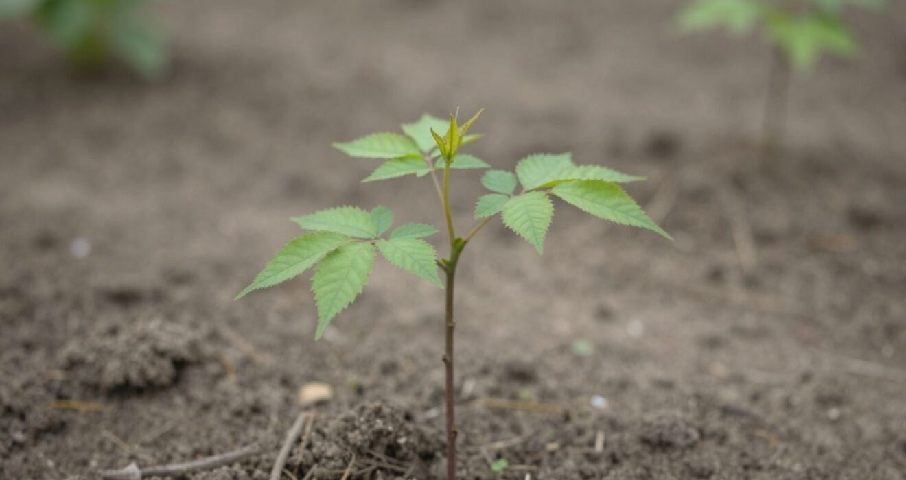 Young tree definition illustrated by a sapling plant in its initial stage of development.