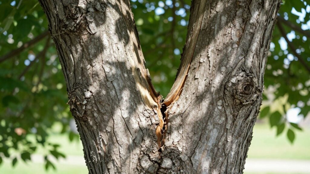Tree with two codominant trunks and a weak union.
